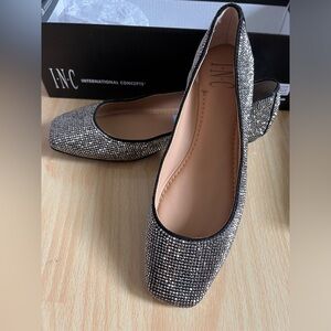 Inc International Black Crystal Studded Flats